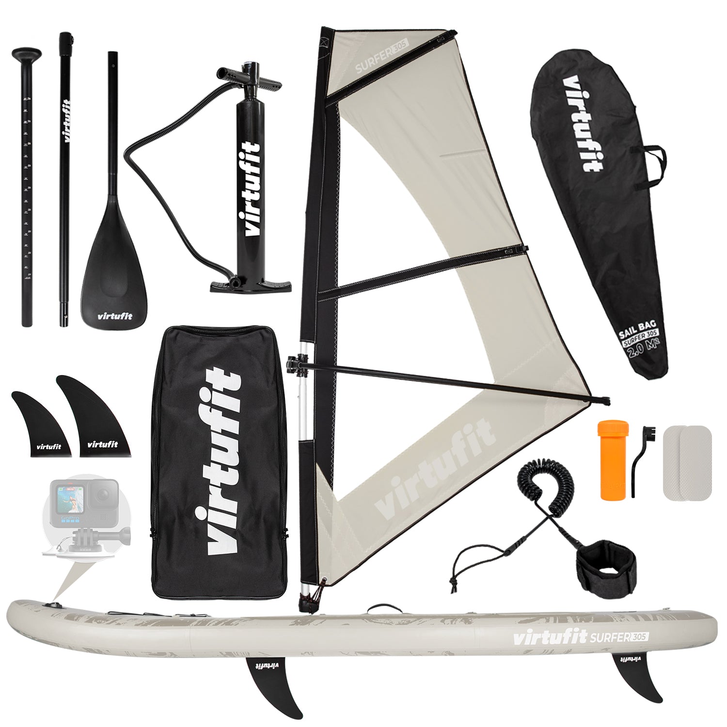 Virtufit Supboard Surfer 305 - Sand Beige - Inclusief Windzeil en accessoires