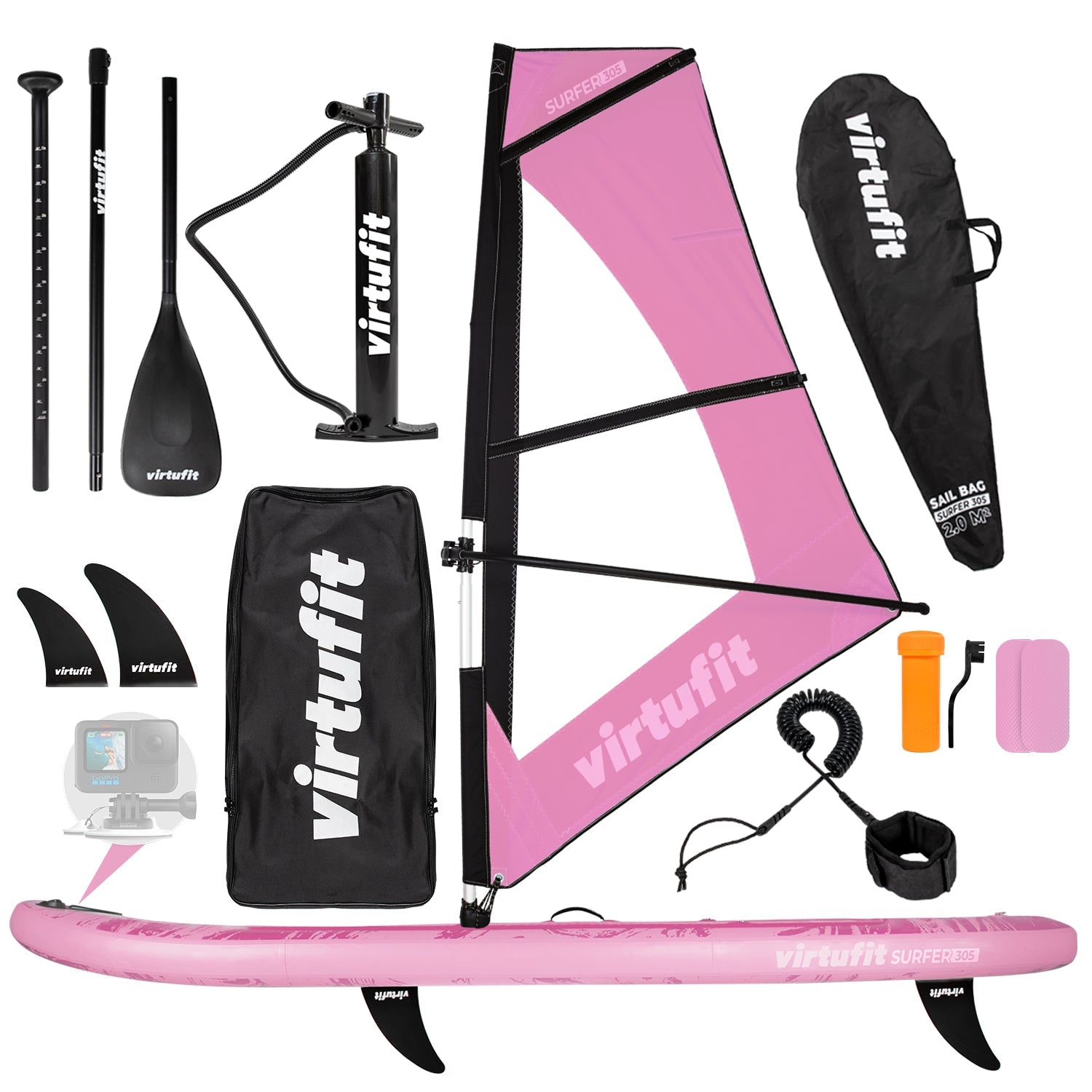 Virtufit Supboard Surfer 305 - Pink - Inclusief Windzeil en accessoires