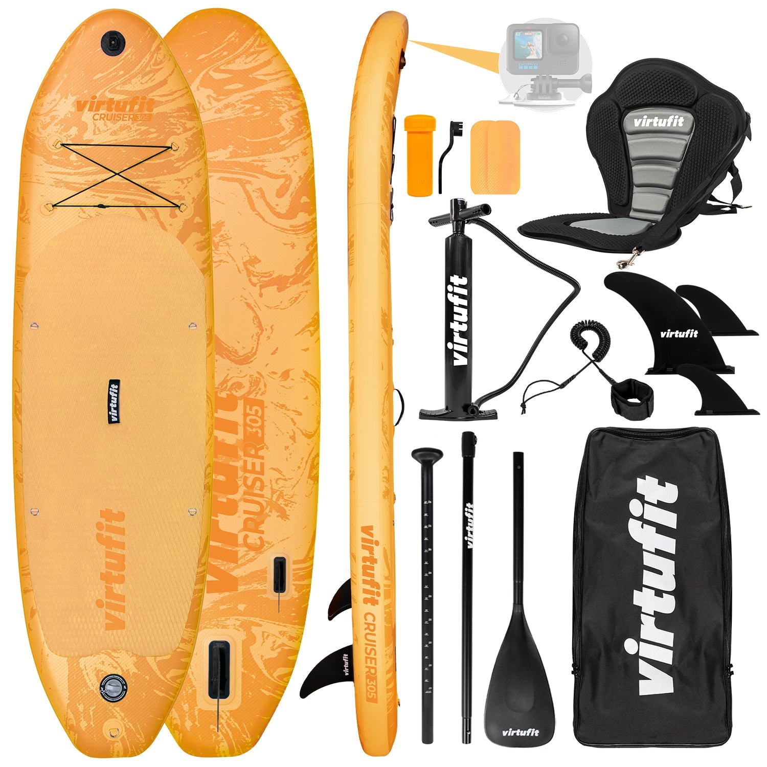VirtuFit Supboard Cruiser 305 - Oranje - Met Kajak zitje, accessoires en draagtas