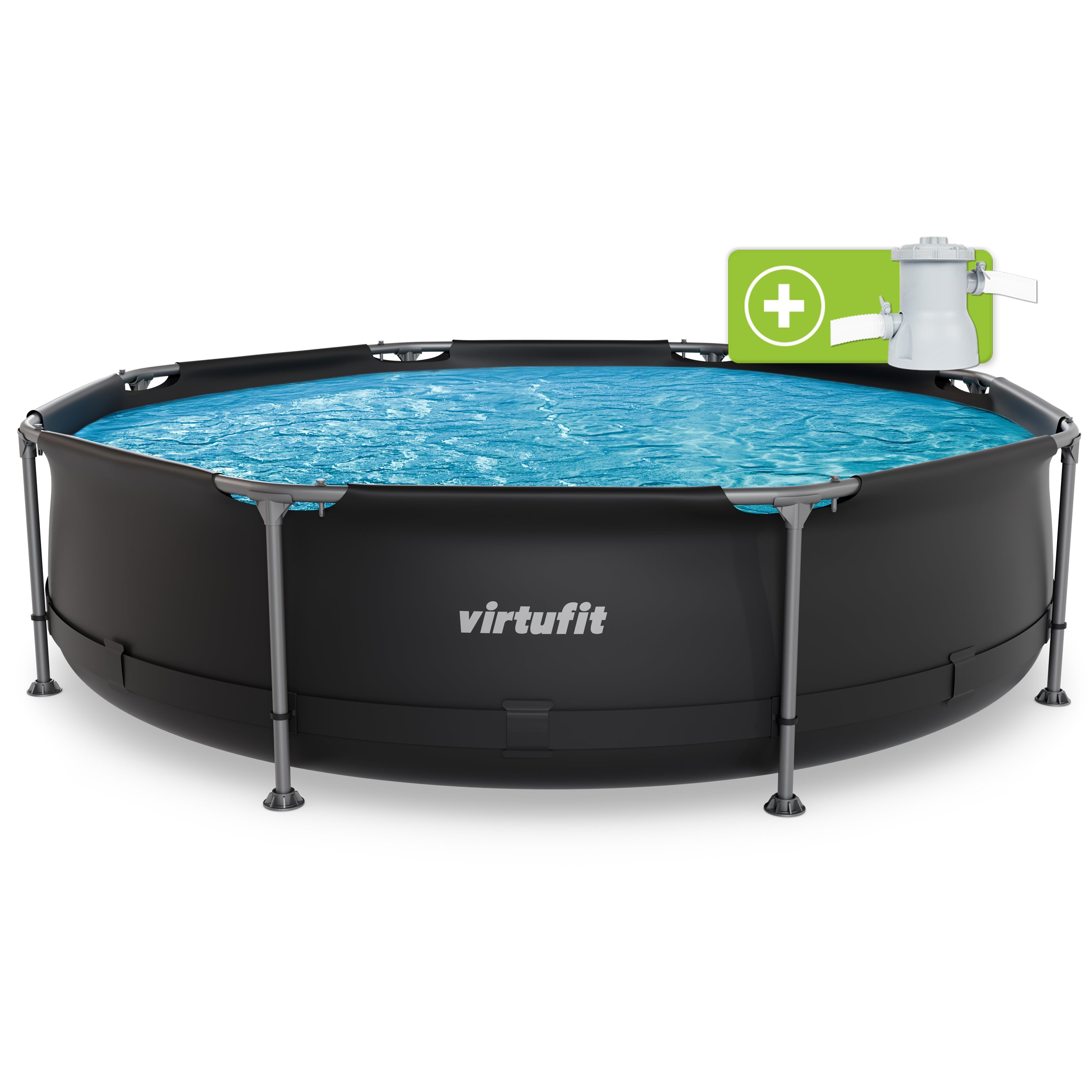 VirtuFit Rond Zwembad - Ø305 x 76 cm - Antraciet - Inclusief Filterpomp