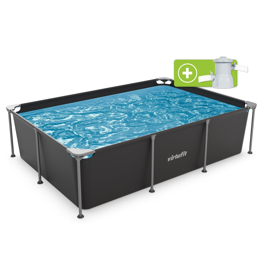 VirtuFit Rechthoekig Zwembad - 260 x 180 x 66 cm - Antraciet - Inclusief Filterpomp