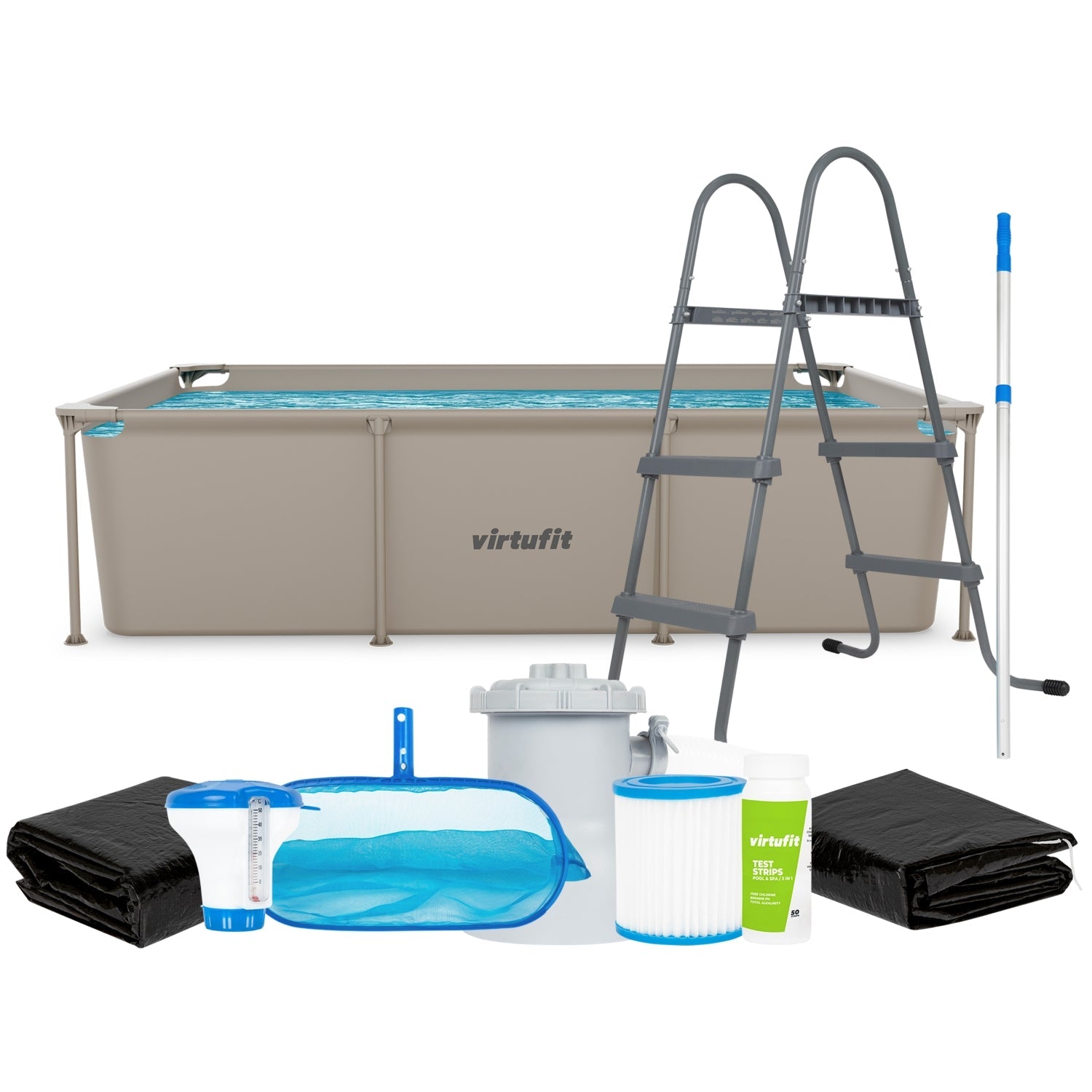 VirtuFit Rechthoekig Zwembad - 260 x 180 x 66 cm - Beige - Compleet Pakket
