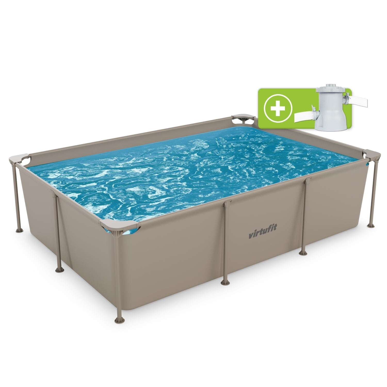VirtuFit Rechthoekig Zwembad - 260 x 180 x 66 cm - Beige - Inclusief Filterpomp