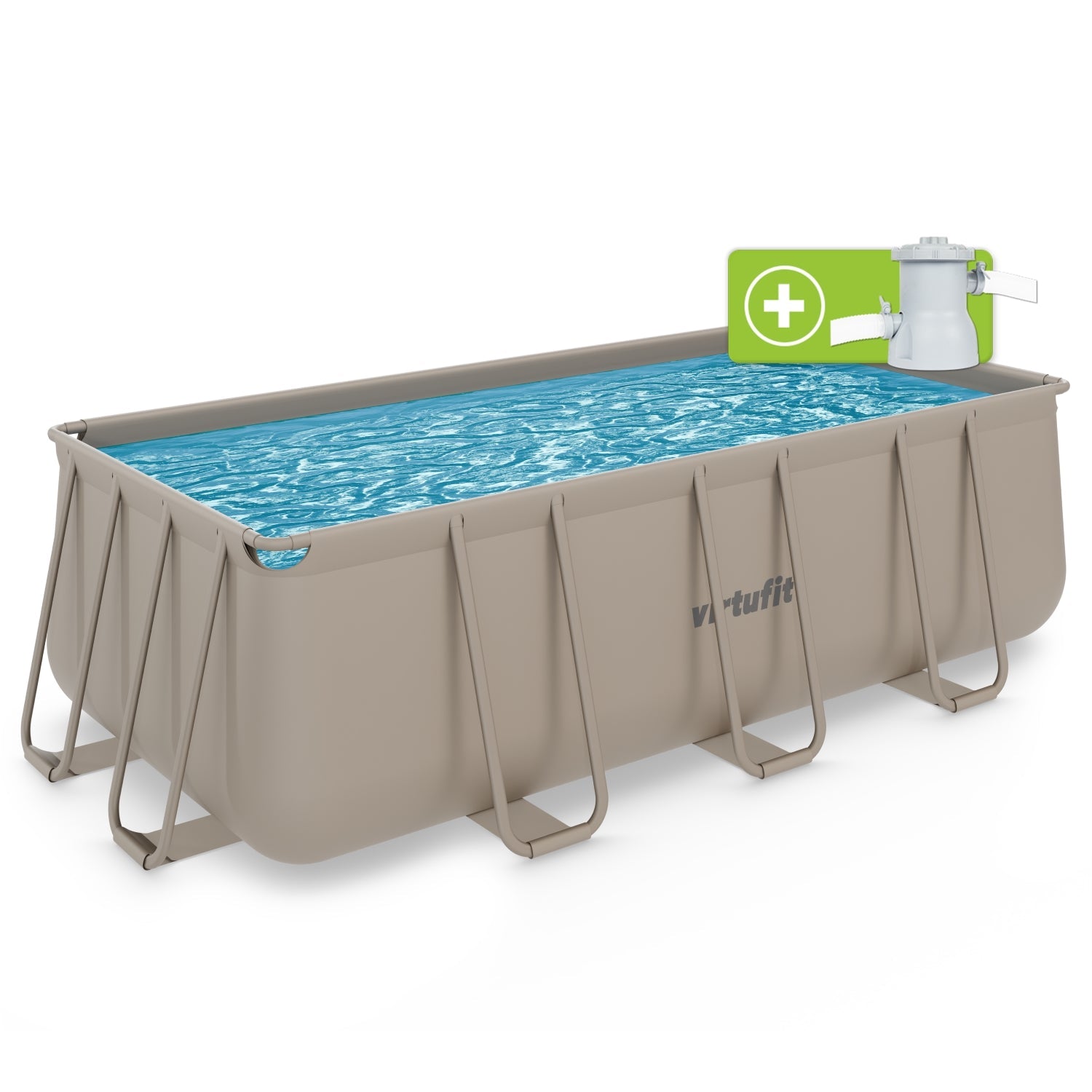 VirtuFit Rechthoekig Zwembad 400 x 200 x 122 cm - Beige - Inclusief Filterpomp