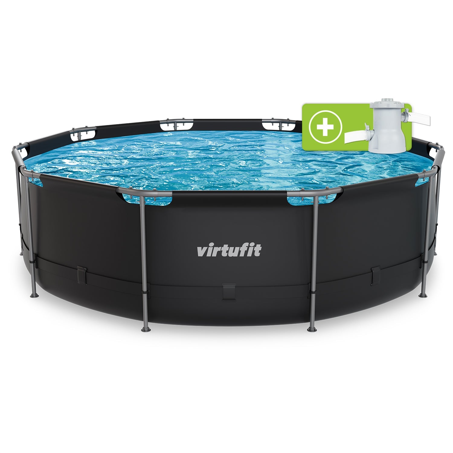 VirtuFit Rond Zwembad - Ø366 x 100 cm - Antraciet - Inclusief Filterpomp