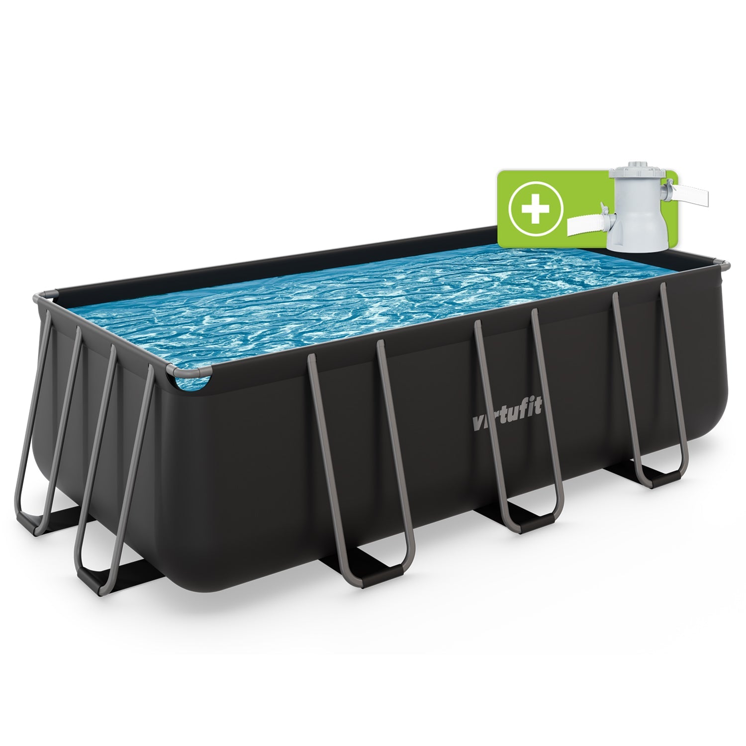 VirtuFit Rechthoekig Zwembad 400 x 200 x 122 cm - Antraciet - Inclusief Filterpomp