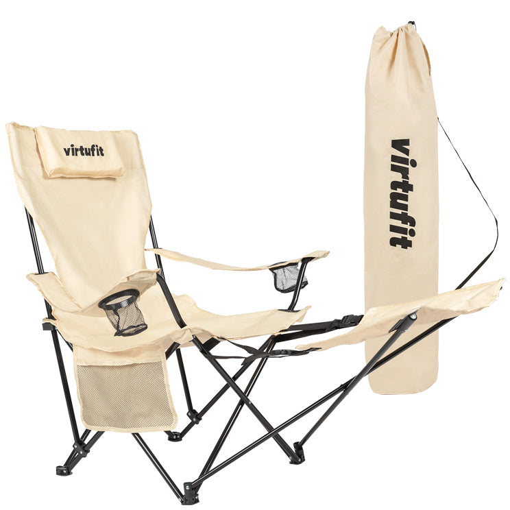 VirtuFit Campingstoel opvouwbaar met voetsteun - Strandstoel  - Beige