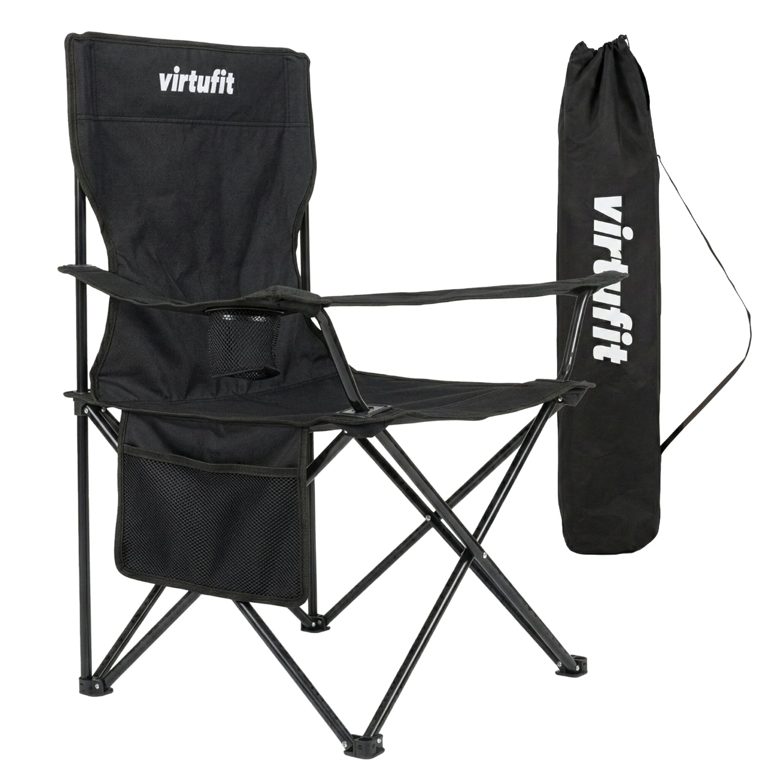 VirtuFit Opvouwbare Camping Stoel - Strandstoel - Zwart