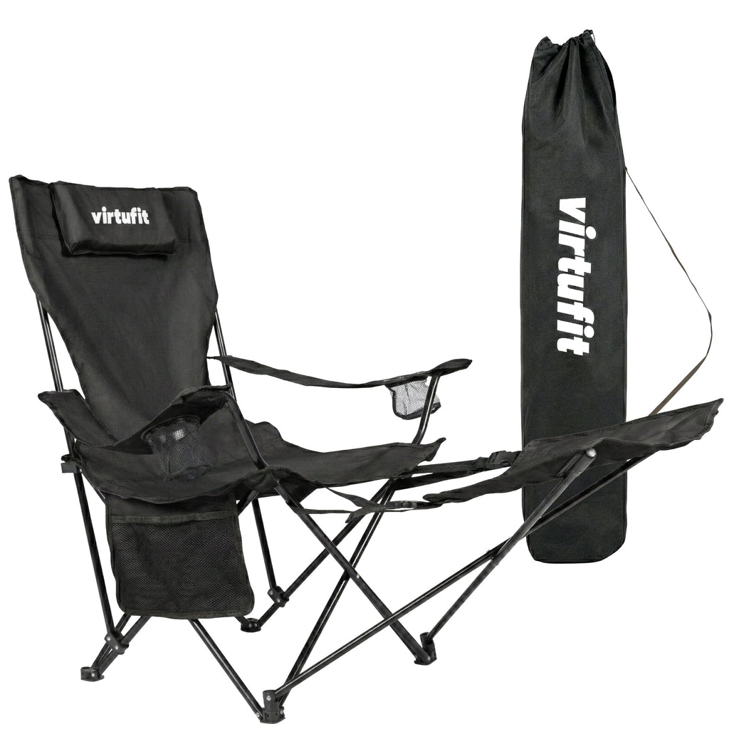 VirtuFit Campingstoel opvouwbaar met voetsteun - Strandstoel - Zwart