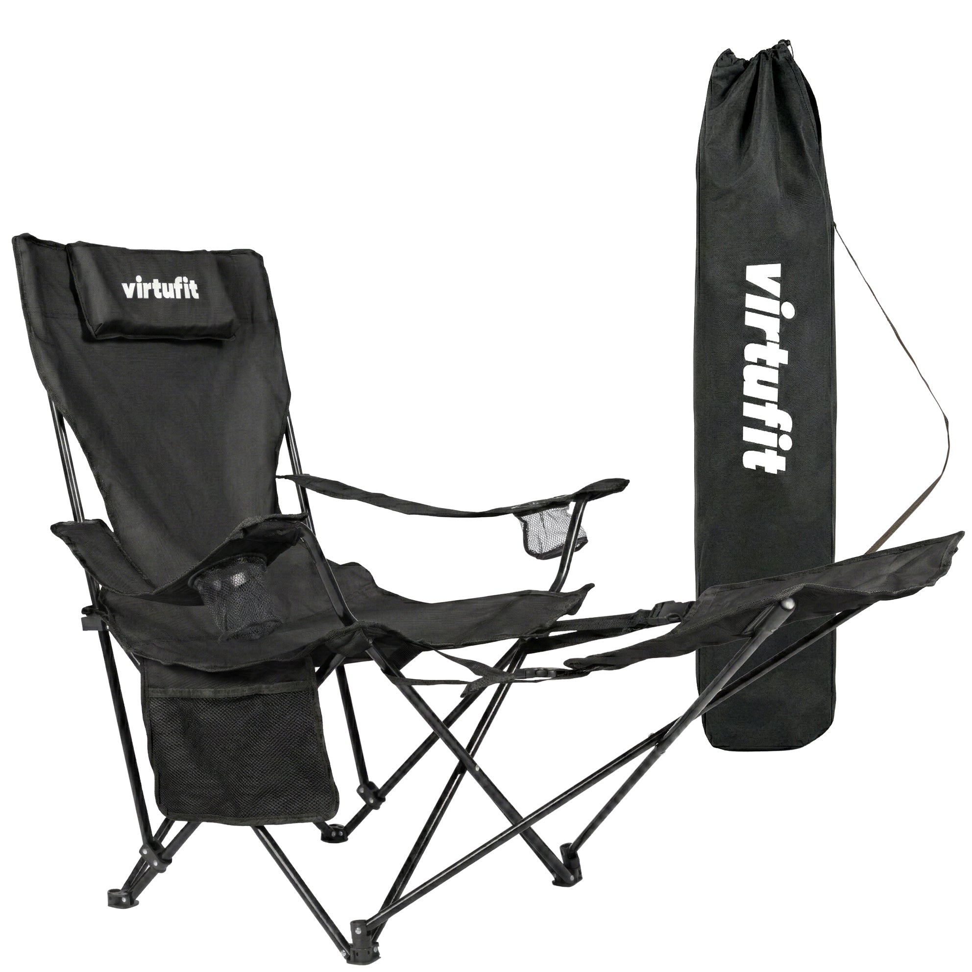 VirtuFit Campingstoel opvouwbaar met voetsteun - Strandstoel - Zwart