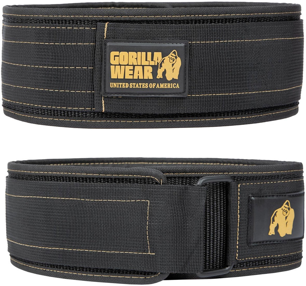 Gorilla Wear Halterriem - 4 Inch Nylon Lifting Belt - Zwart/Goud