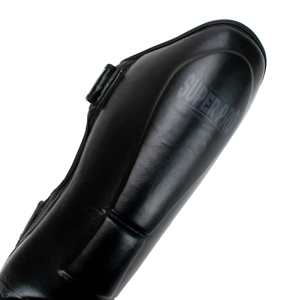 Super Pro Combat Gear Guardian Lederen Scheenbeschermers - Zwart