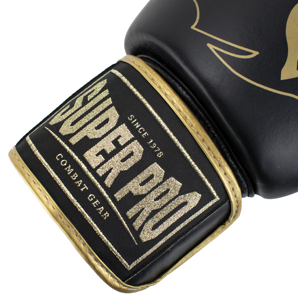 Super Pro Combat Gear Warrior SE Lederen (Kick)Bokshandschoenen - Zwart/Goud/Wit