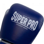 Super Pro Combat Gear Enforcer Lederen (Thai)Bokshandschoenen - Blauw/Zilver