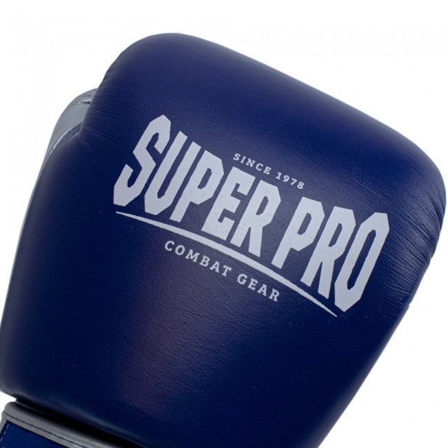 Super Pro Combat Gear Enforcer Lederen (Thai)Bokshandschoenen - Blauw/Zilver