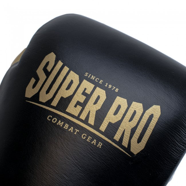 Super Pro Combat Gear Enforcer Lederen (Thai)Bokshandschoenen - Zwart/Goud