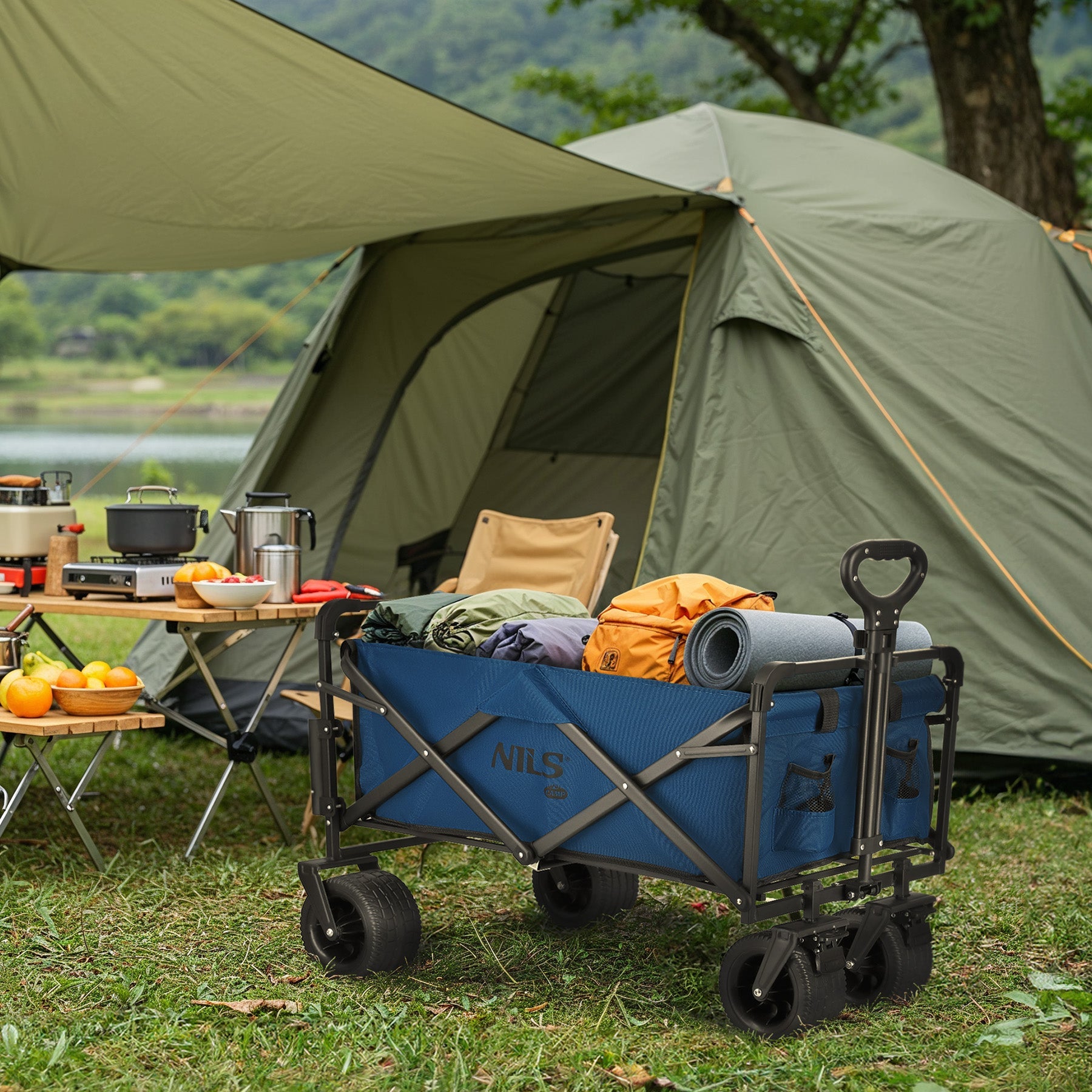 NILS Camp Opvouwbare Bolderkar - Blauw - 120L