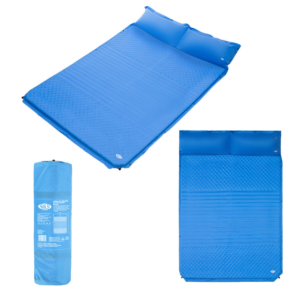 NILS Camp Zelfopblazende Slaapmat met Kussen - 2-persoons - Blauw