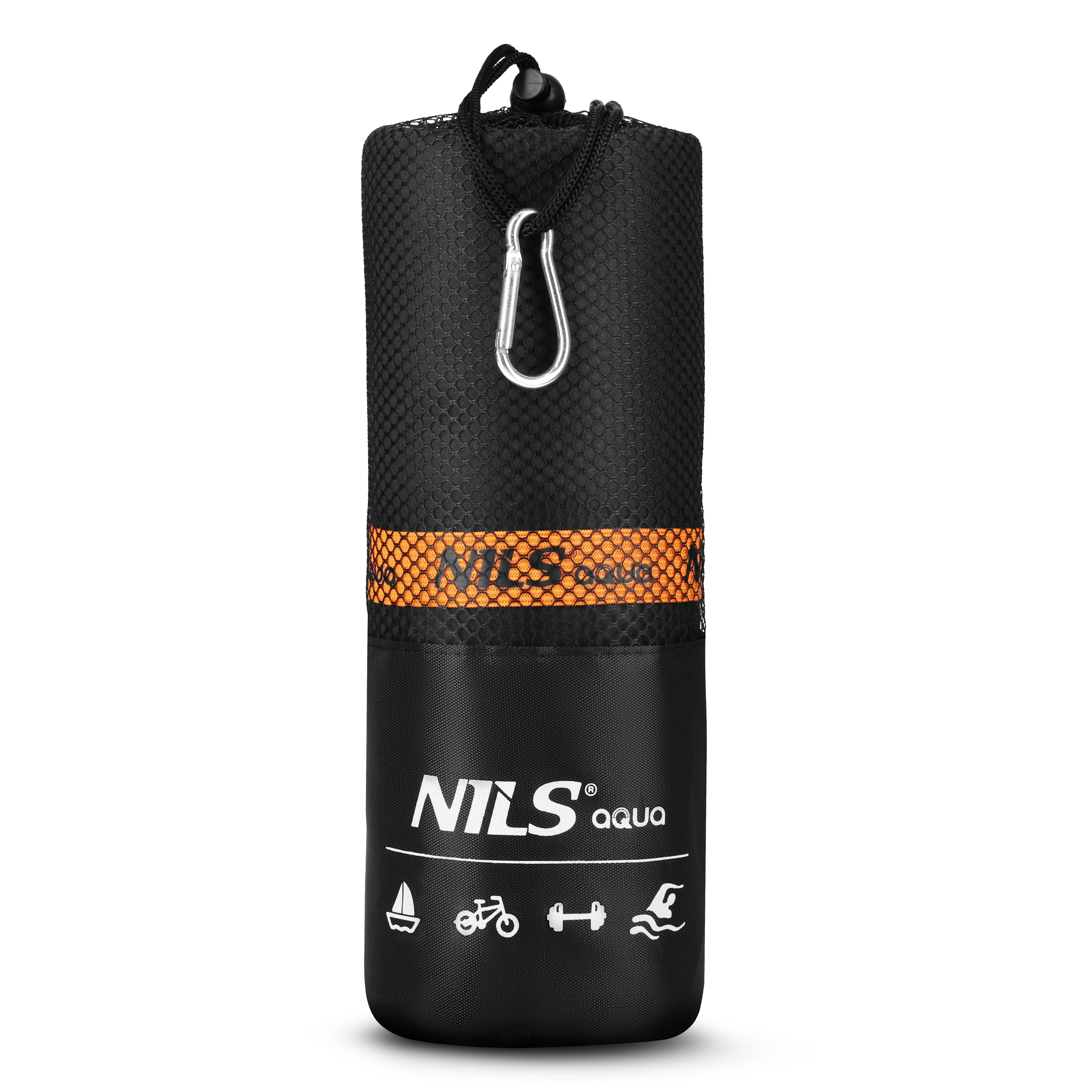 NILS Aqua Microvezel Handdoek - Zwart/Oranje - 180 x 100 cm