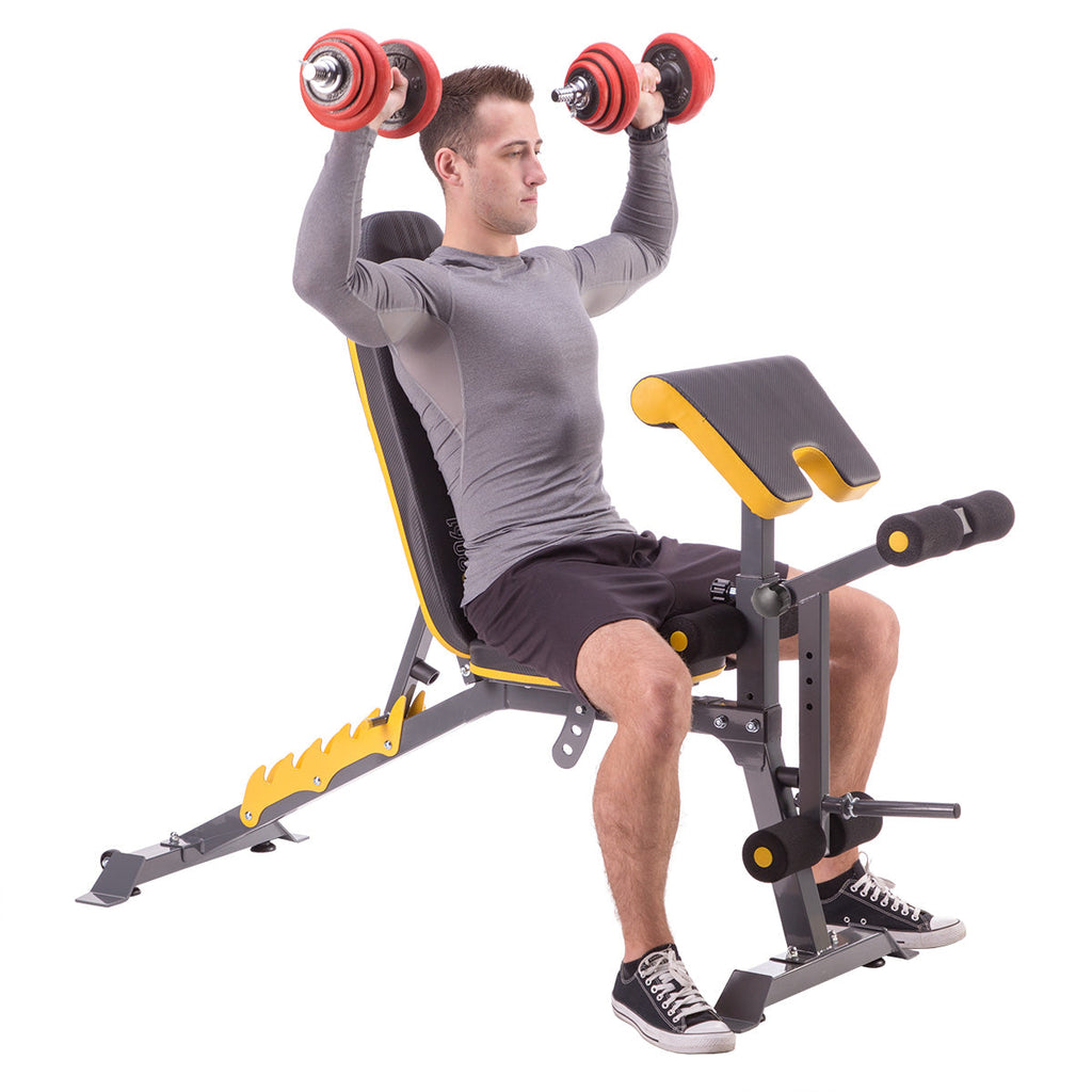 HMS Premium Trainingsbank met Preacher Curl - Zwart/Geel