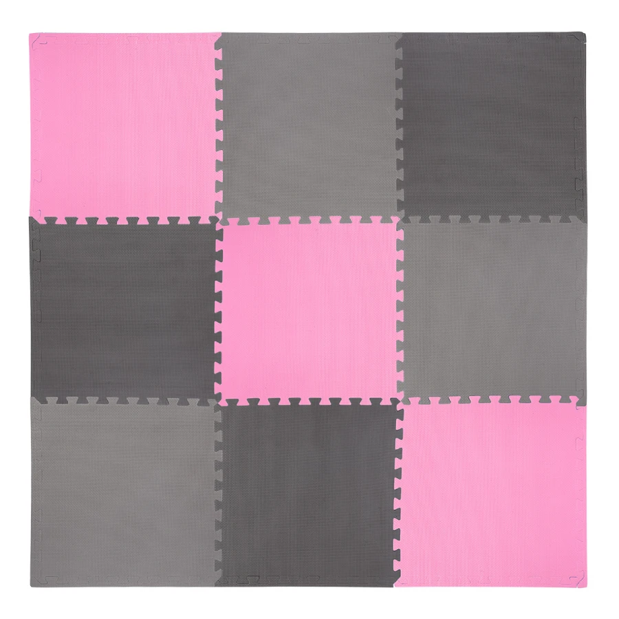 One Fitness Puzzelmat - Set van 9 - 10 mm - Roze/Grijs