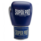 Super Pro Combat Gear Enforcer Lederen (Thai)Bokshandschoenen - Blauw/Zilver