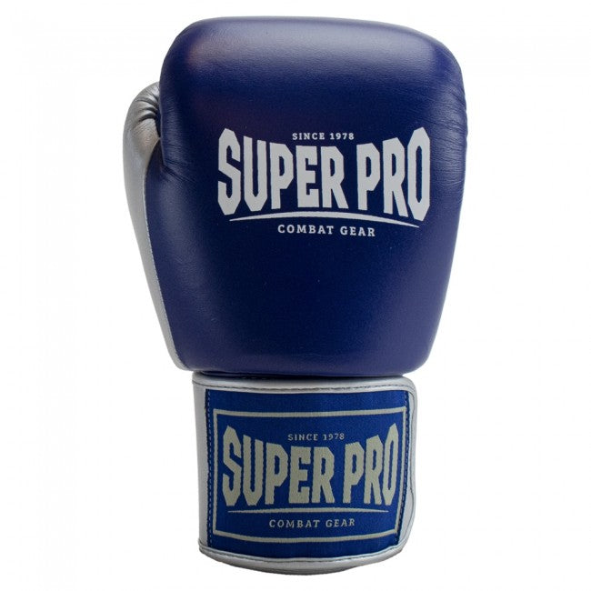 Super Pro Combat Gear Enforcer Lederen (Thai)Bokshandschoenen - Blauw/Zilver