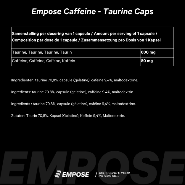 Empose Nutrition Cafeïne / Taurine Caps - 100 Capsules