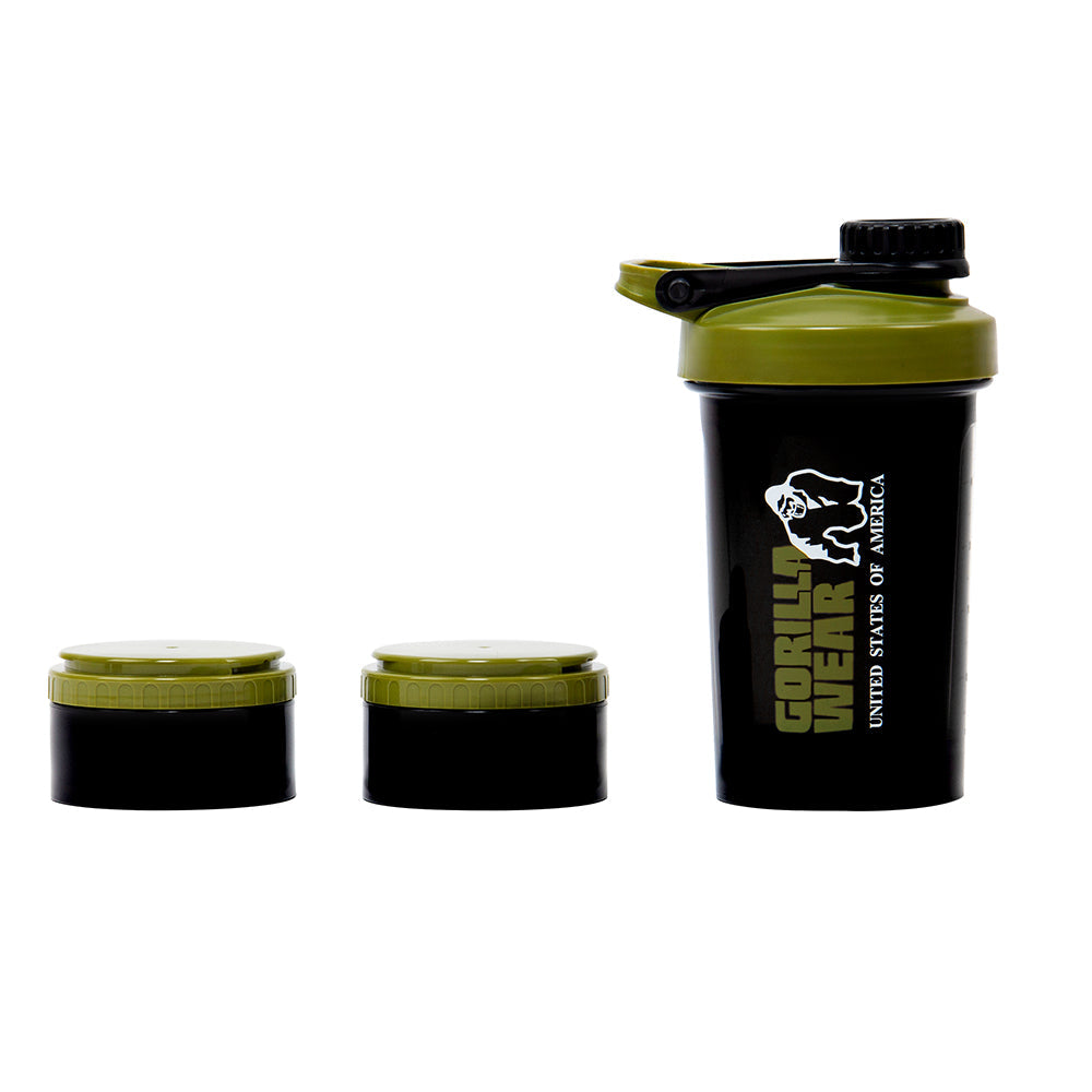 Gorilla Wear Shake Beker 2 GO - 500 ml + 2 x 130 ml - Zwart/Legergroen