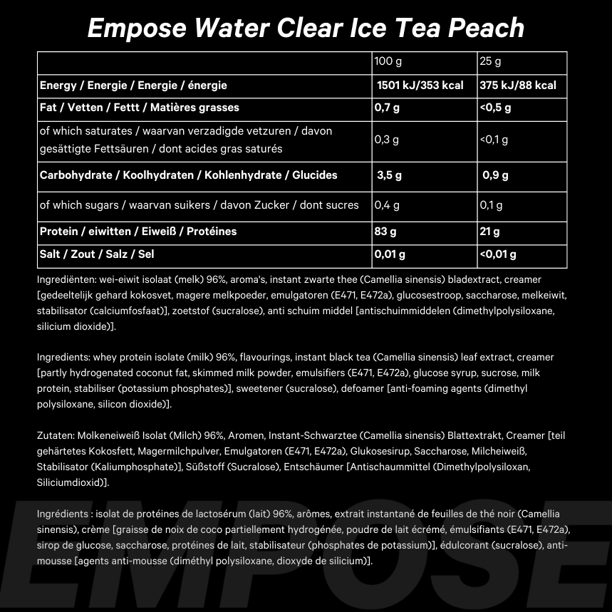 Empose Nutrition Water Clear Isolate - Proteine Ranja - Eiwit Poeder - 600 gr - Ice Tea Perzik