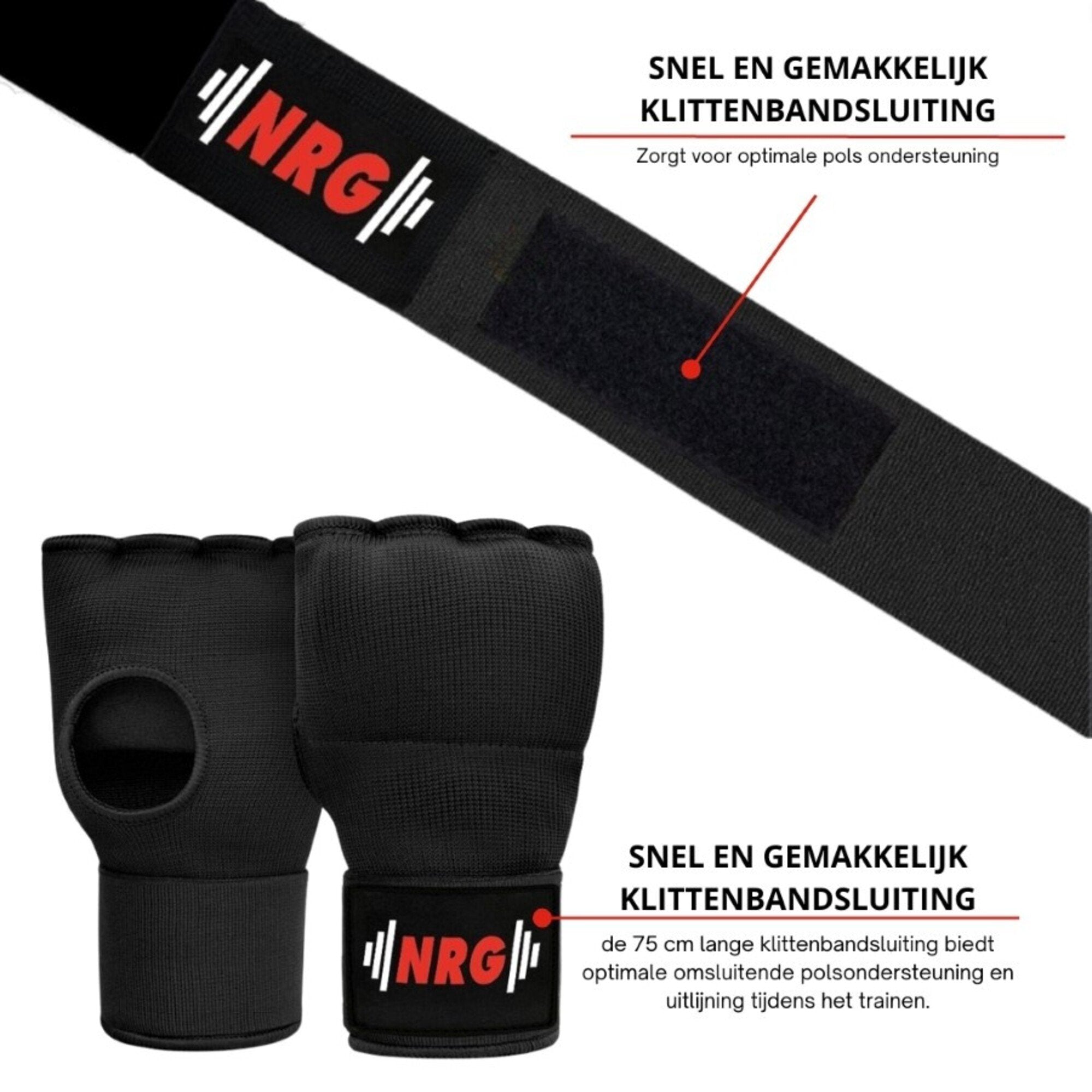 NRG Fitness Gel Binnenhandschoenen met Bandage - Zwart