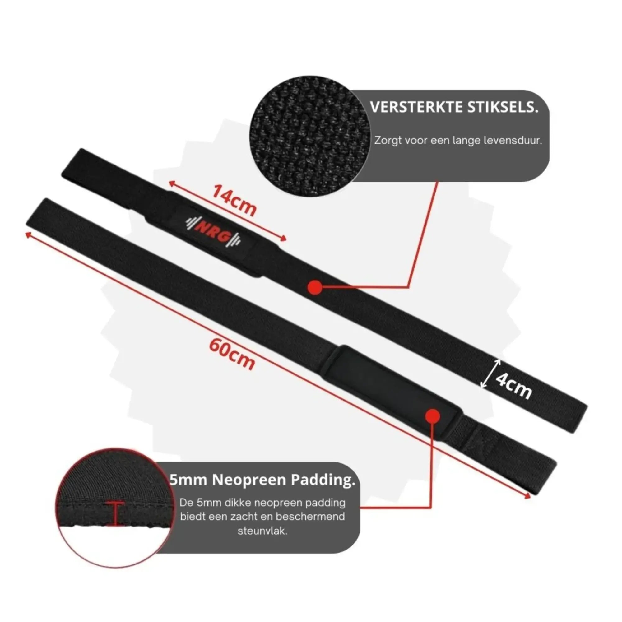 NRG Fitness Lifting Straps - Deadlift Straps - Zwart