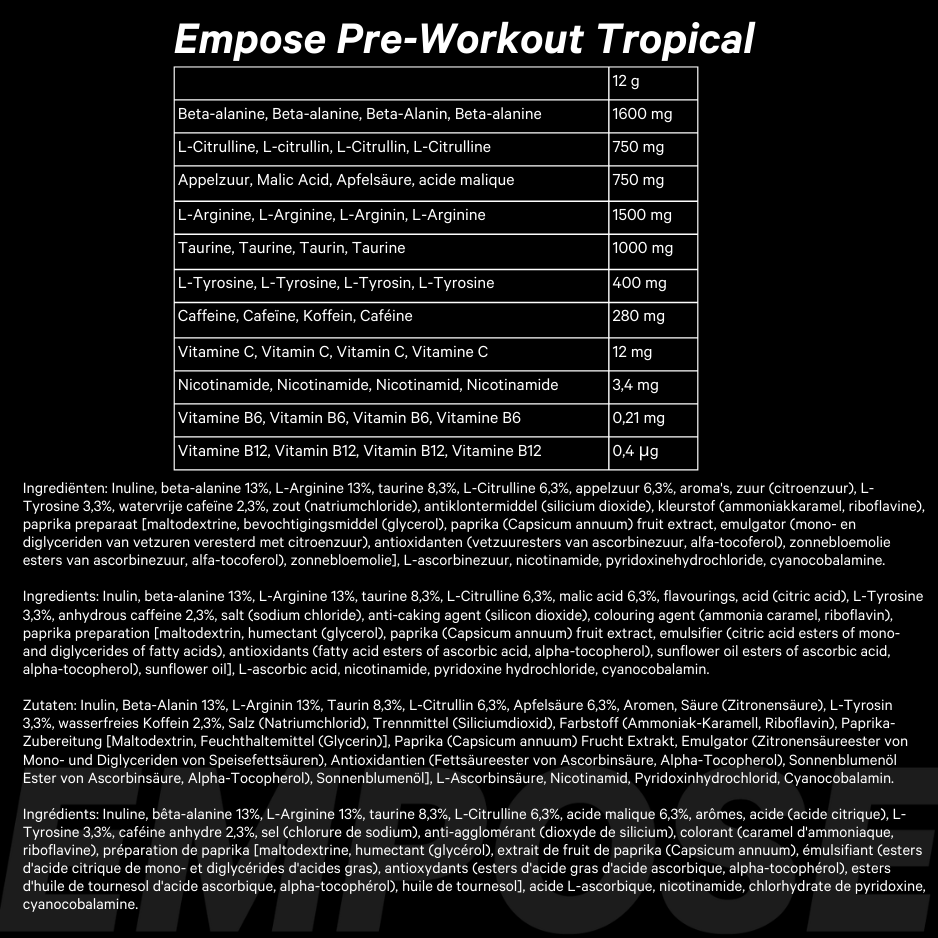 Empose Nutrition Pre-Workout Accelerate - 280 mg Caffeine - 360 gr - Tropical