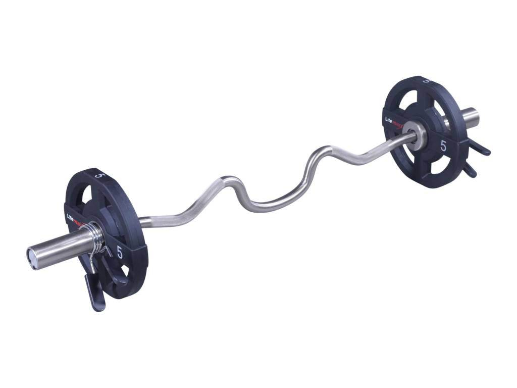 Lifemaxx Olympic Curled V-Bar - Geborsteld Staal - 120 cm