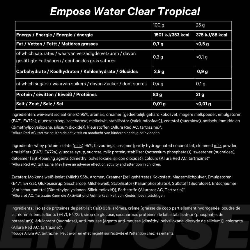 Empose Nutrition Water Clear Isolate - Proteine Ranja - Eiwit Poeder - 600 gr - Tropical