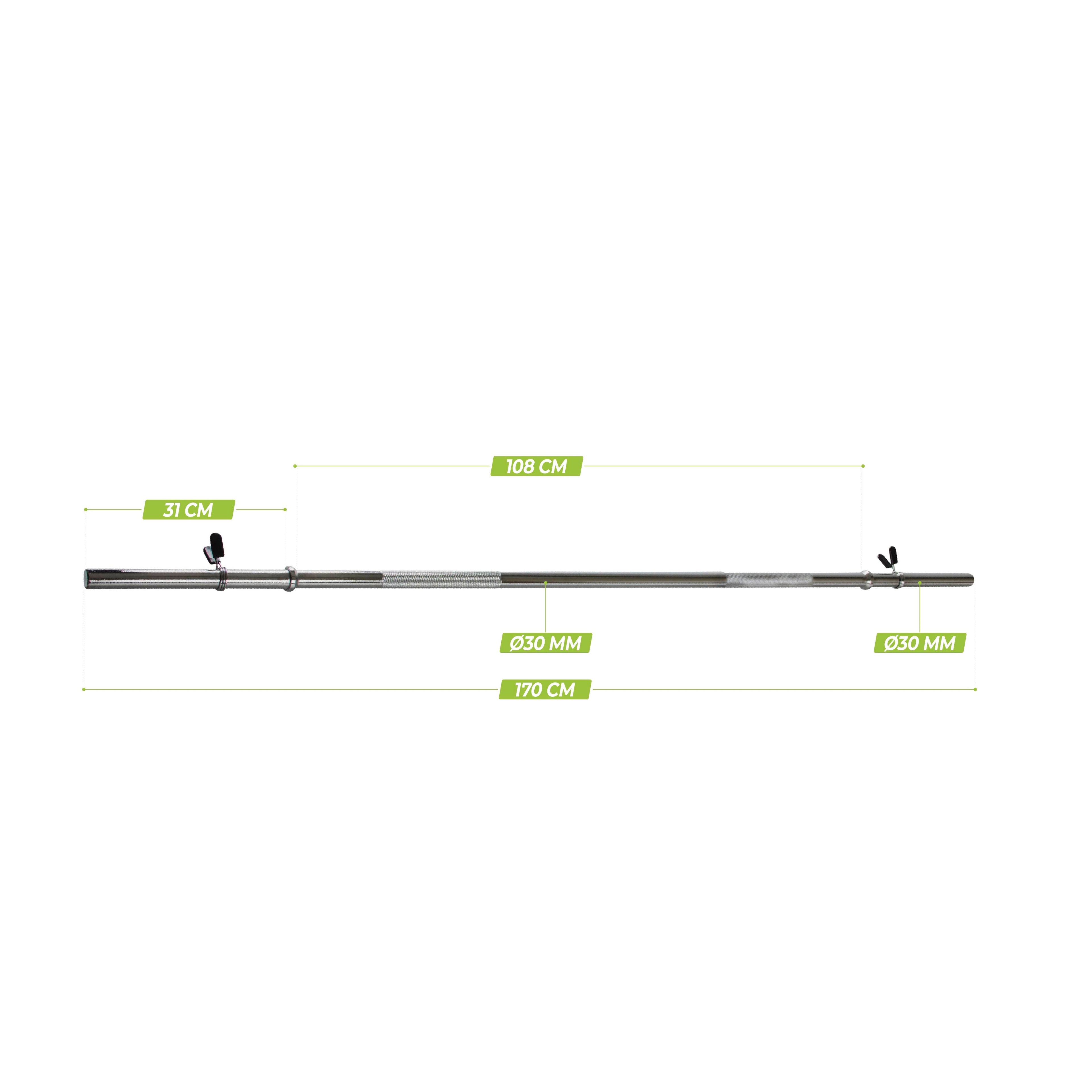 VirtuFit Halterstang - 170 cm - Veerclipsluiting - 30 mm