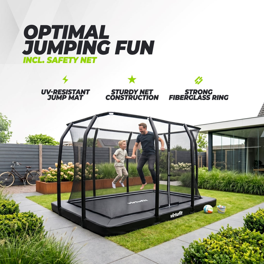 VirtuFit Premium Inground Trampoline met Veiligheidsnet - Zwart - 244 x 366 cm