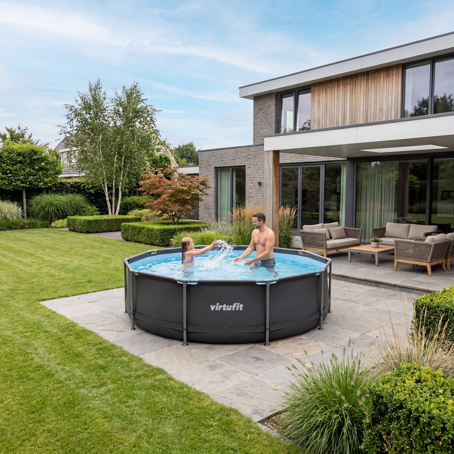 VirtuFit Rond Zwembad - Ø305 x 76 cm - Antraciet - Inclusief Filterpomp
