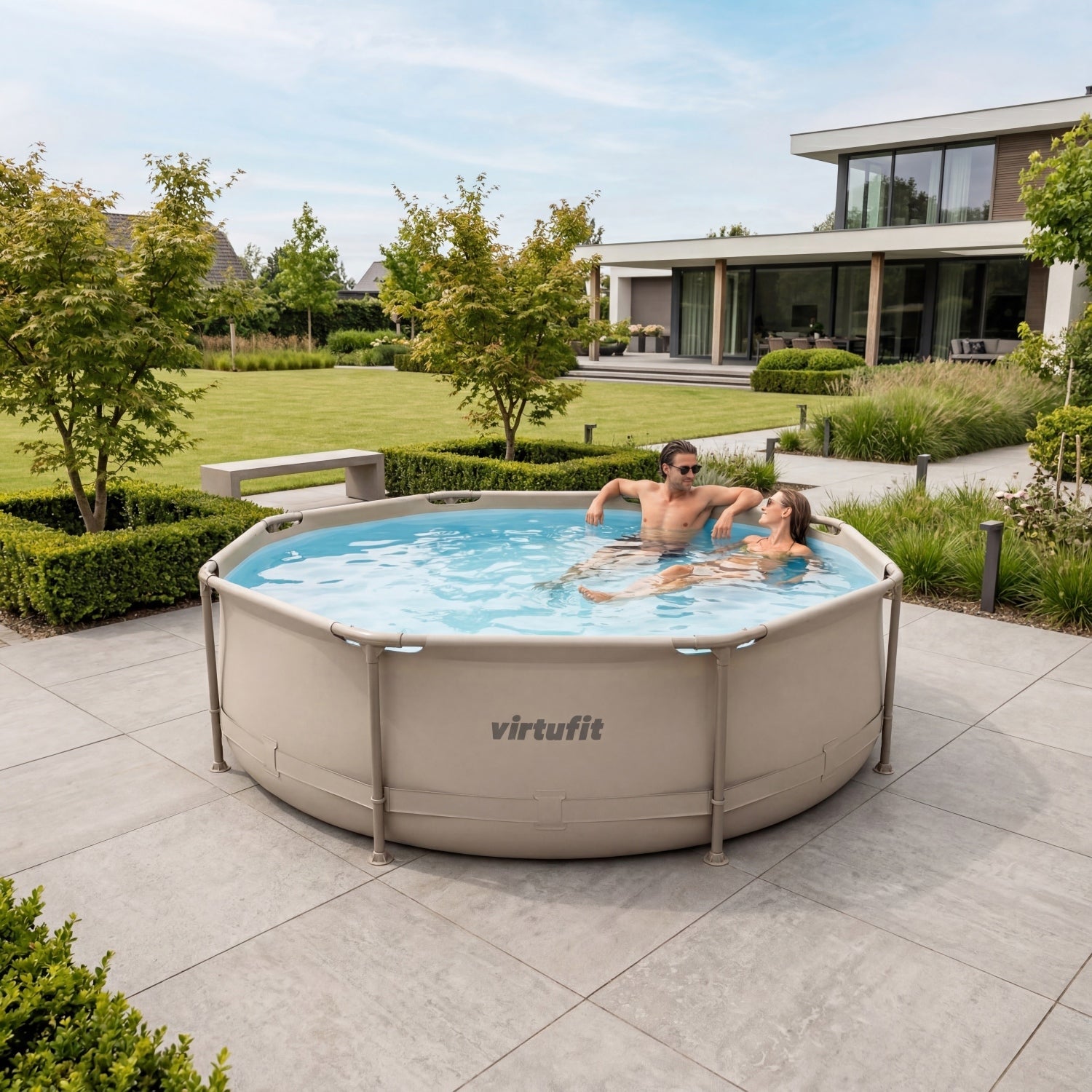 VirtuFit Rond Zwembad - Ø305 x 76 cm - Beige - Inclusief Filterpomp