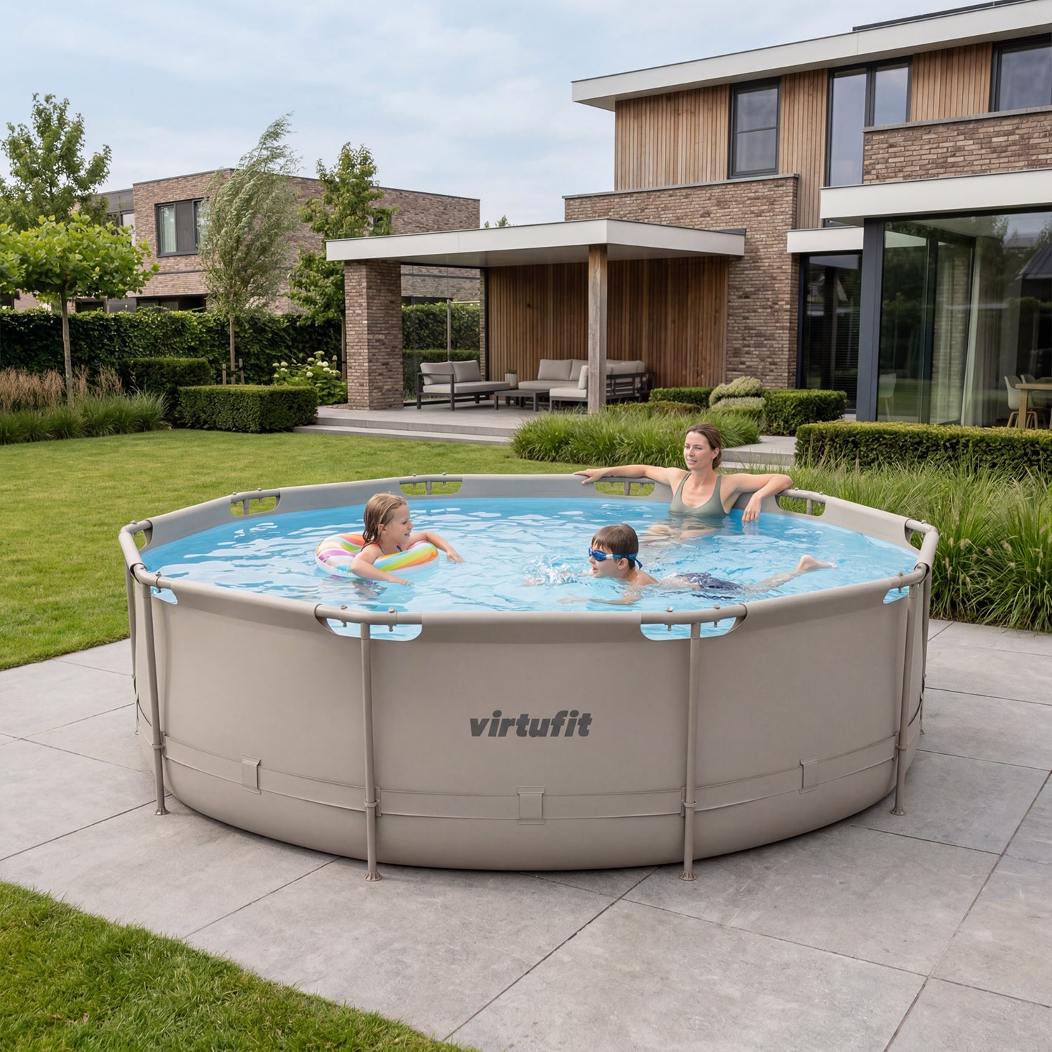 VirtuFit Zwembad Rond Ø366 x 100 cm - Beige - Compleet Pakket