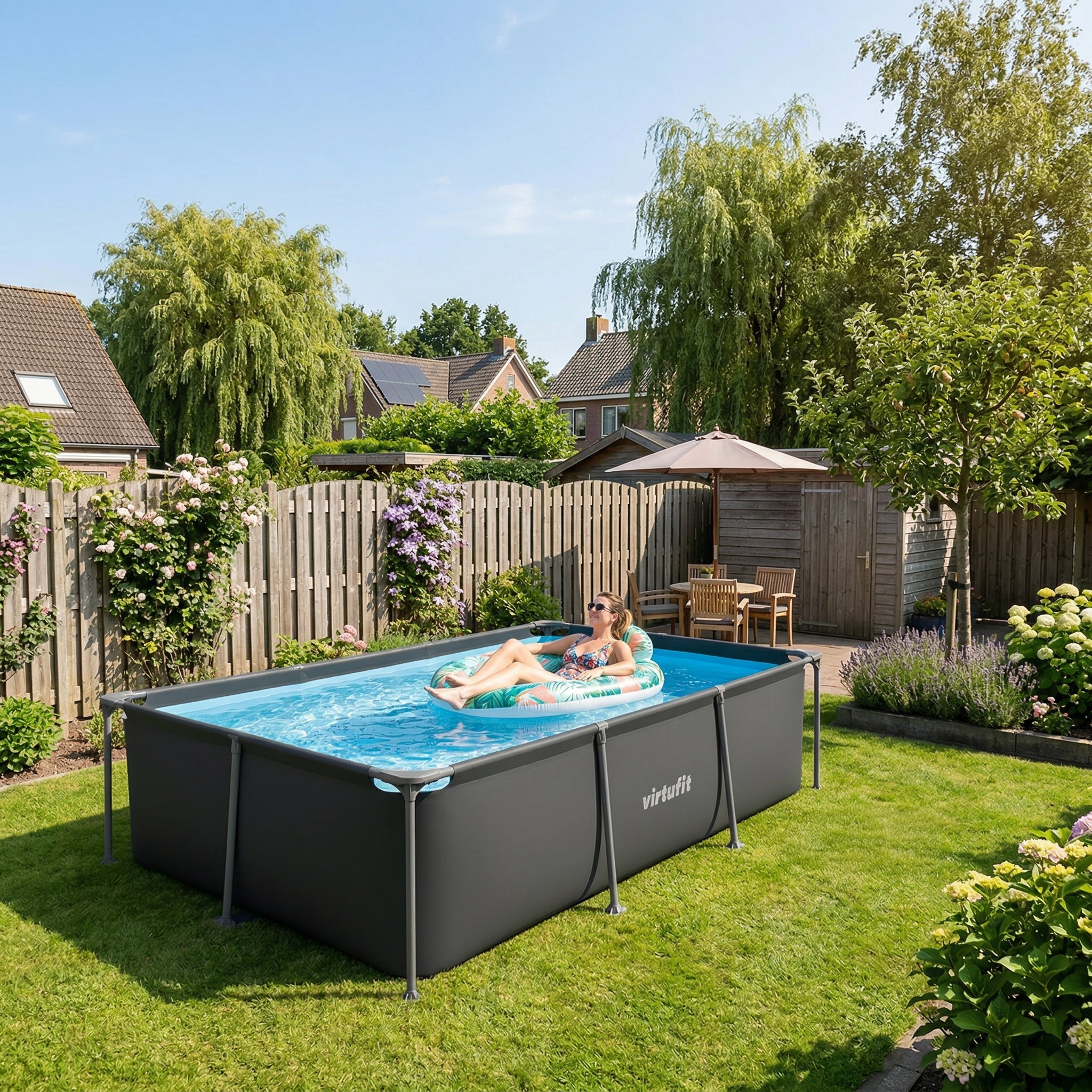 VirtuFit Rechthoekig Zwembad - 260 x 180 x 66 cm - Antraciet
