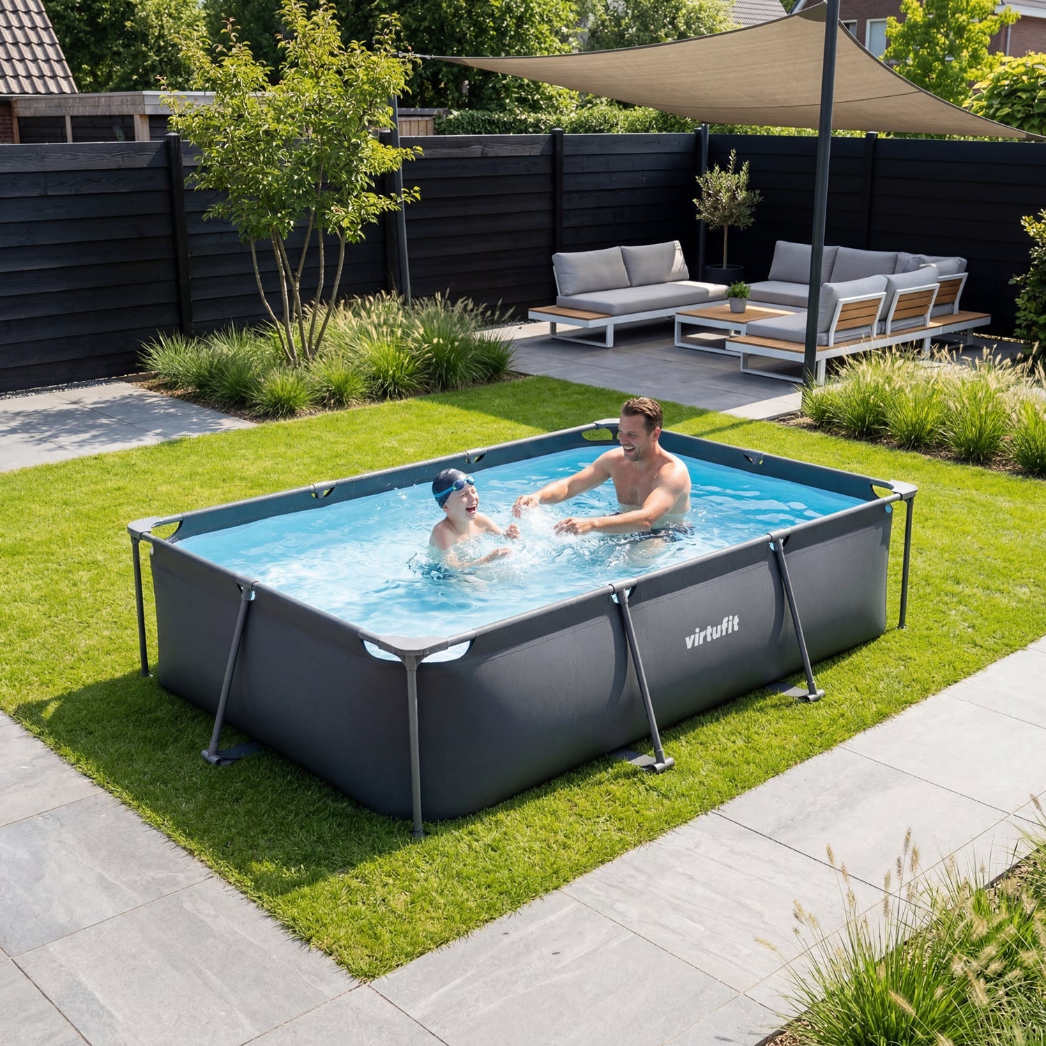 VirtuFit Rechthoekig Zwembad - 300 x 210 x 66 cm - Antraciet