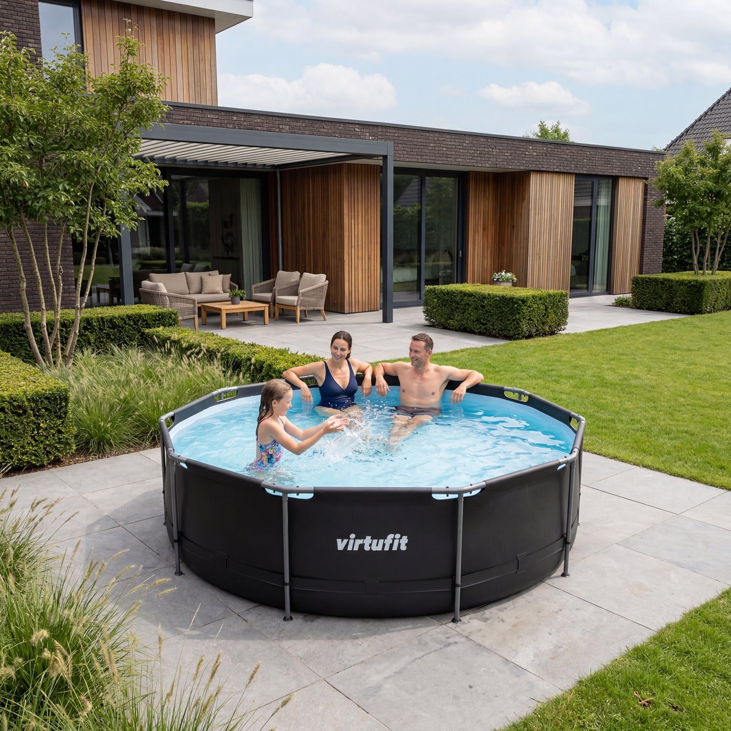 VirtuFit Rond Zwembad - Ø366 x 100 cm - Antraciet - Inclusief Filterpomp