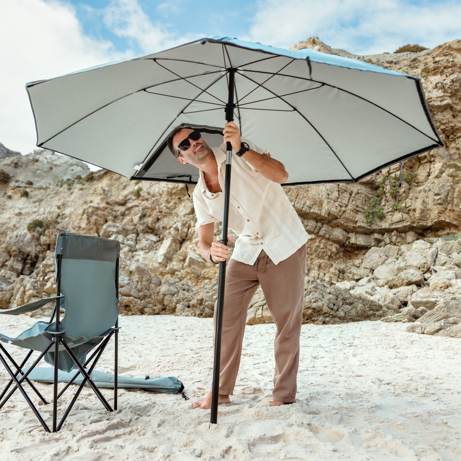 VirtuFit Strandparasol Premium - Windscherm - Strandtent - 200 cm - Zwart