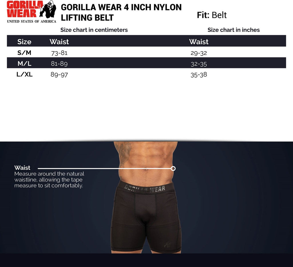 Gorilla Wear Halterriem - 4 Inch Nylon Lifting Belt - Zwart/Goud