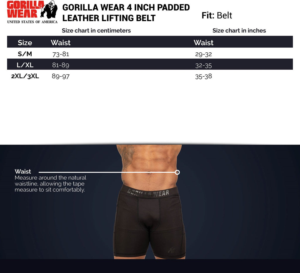 Gorilla Wear Halterriem - 4 Inch Padded Leren Lifting Belt - Zwart