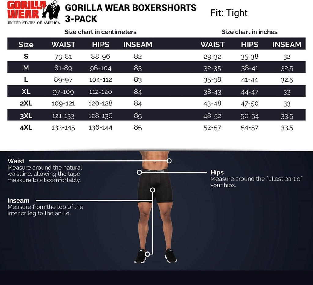 Gorilla Wear Boxershorts 3-Pack - Grijs/Blauw/Rood
