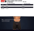 Gorilla Wear Halterriem - 4 Inch Leren Lifting Belt - Zwart