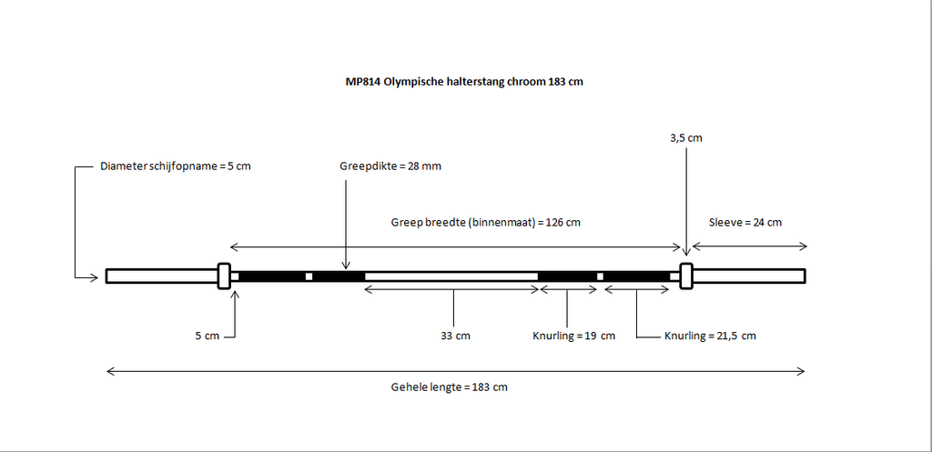 Muscle Power Olympische Halterstang - Chroom - 183 cm - 14,5 kg
