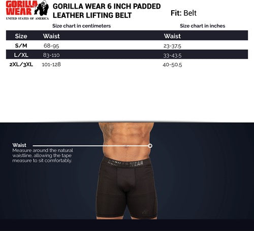 Gorilla Wear Halterriem - 6 Inch Padded Leren Lifting Belt - Zwart